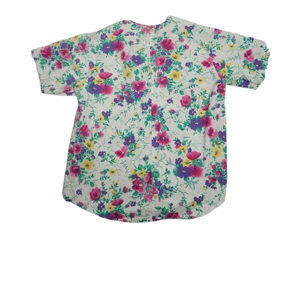 VINTAGE 90s top Gitano floral denim white button up‎ boxy shirt M - Picture 6 of 9